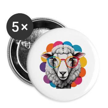 Schaf cool flauschig mit Brille bunter Hintergrund - Buttons groß 56 mm (5er Pack) - Weiß - Vorne