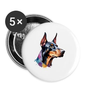 Dobermann Chien Cool Coloré Grand - Lot de 5 grands badges (56 mm) - blanc - Devant