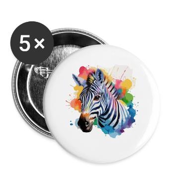 Zebra cool im bunten Design - Buttons groß 56 mm (5er Pack) - Weiß - Vorne