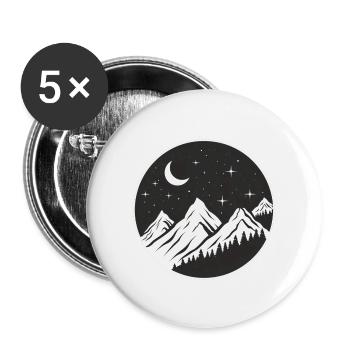 Mountain logo, round logo, starry night - Buttons large 2.2''/56 mm (5-pack) - white - Front