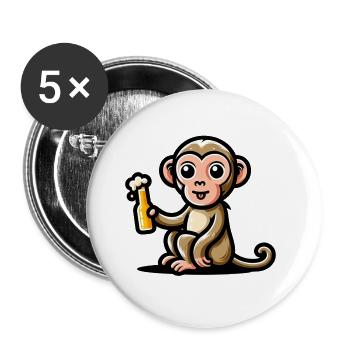 Cute Monkey Drinking Beer 3 - Buttons groß 56 mm (5er Pack) - Weiß - Vorne