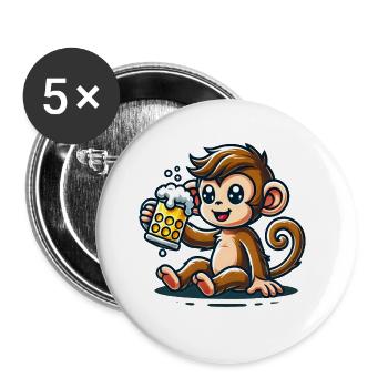 Cute Monkey Drinking Beer - Buttons groß 56 mm (5er Pack) - Weiß - Vorne
