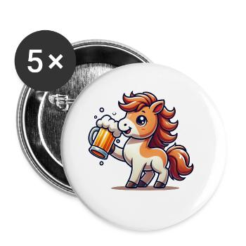 Cute Pony Drinking Beer 3 - Buttons groß 56 mm (5er Pack) - Weiß - Vorne