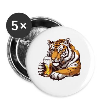 Cute Tiger Drinking Beer 2 - Buttons groß 56 mm (5er Pack) - Weiß - Vorne