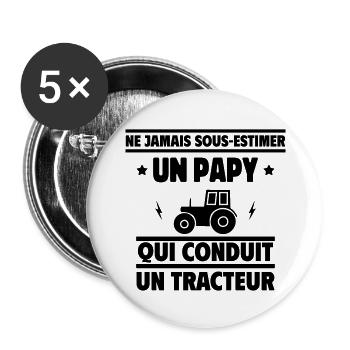 Ne jamais sous-estimer un papy agriculteur - Lot de 5 grands badges (56 mm) - blanc - Devant