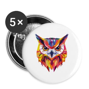 Low Poly Owl – modern design for the smart - Buttons large 2.2''/56 mm (5-pack) - white - Front