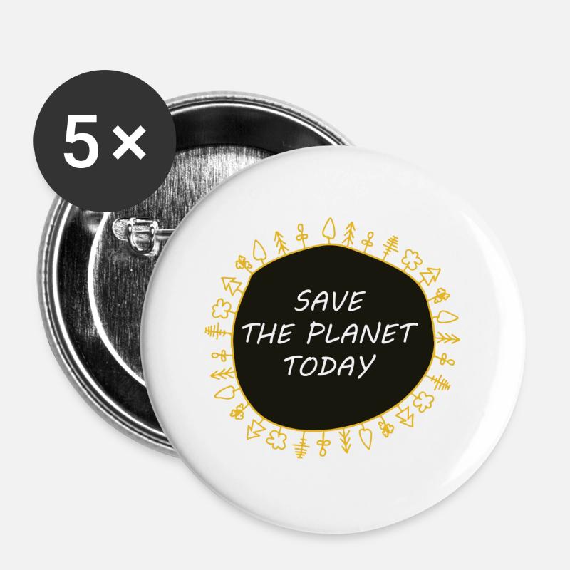 Save the Planet - Buttons groß 56 mm (5er Pack) - Weiß