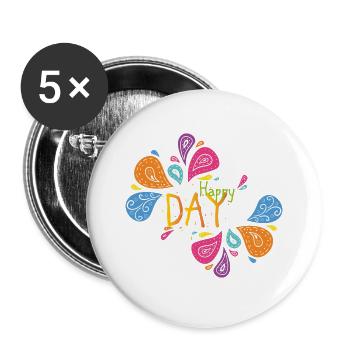 Happy Day Peace Flower Power Gift Love 70s - Buttons large 2.2''/56 mm (5-pack) - white - Front