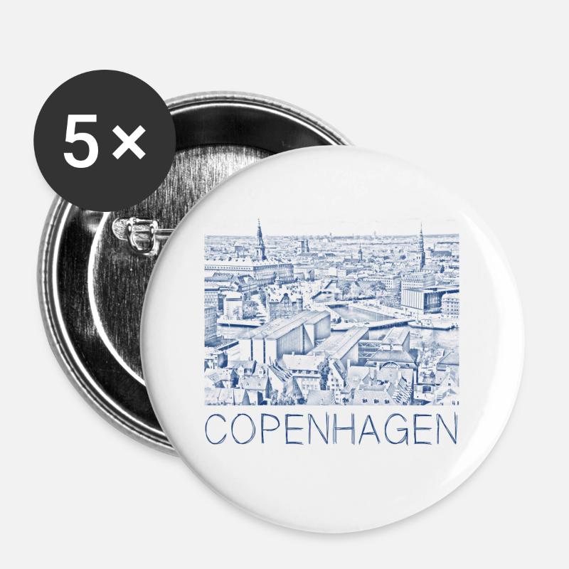 Pen drawing Copenhagen - Buttons large 2.2''/56 mm (5-pack) - white