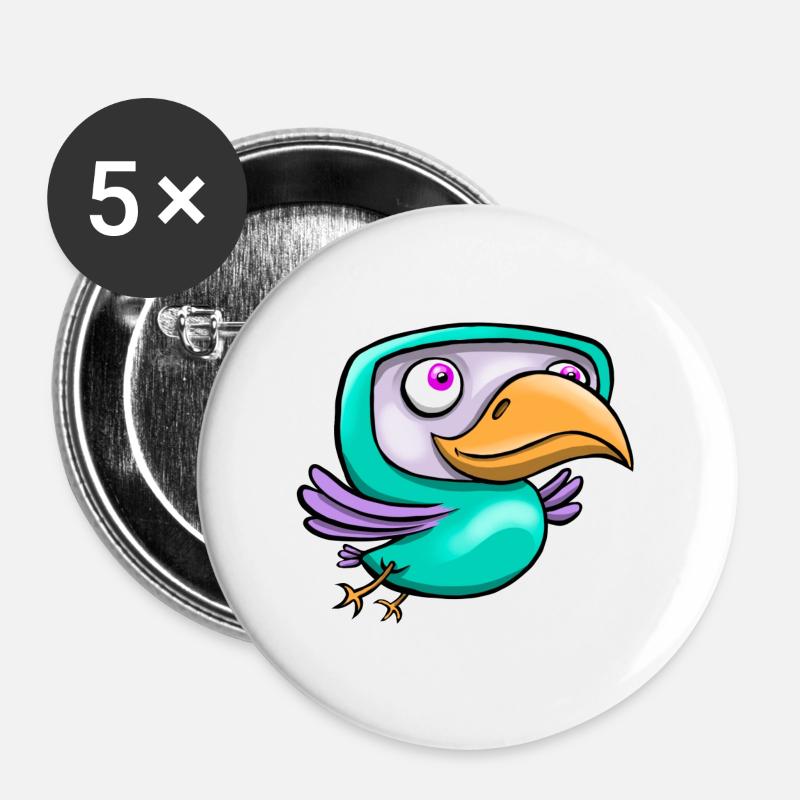 Happy Bird - Buttons large 2.2''/56 mm (5-pack) - white