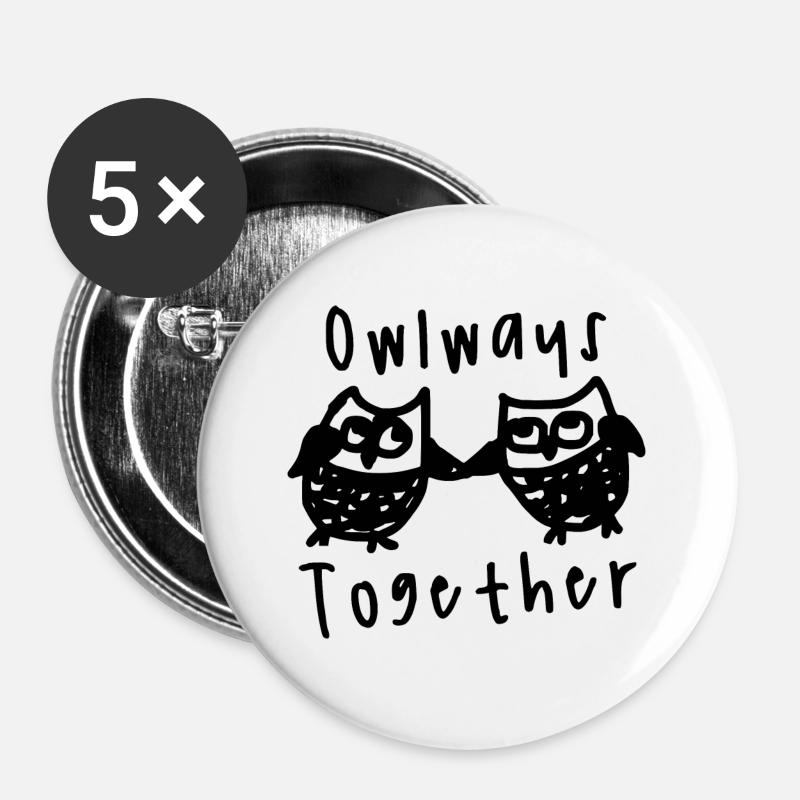Cute Owls - Owlways Together - Buttons large 2.2''/56 mm (5-pack) - white