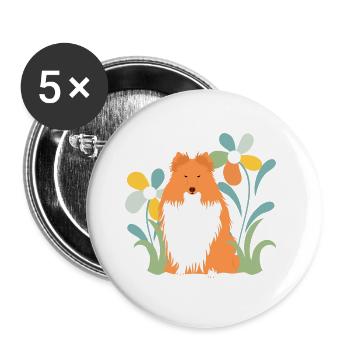 Shetland Sheepdog and Flower - Buttons large 2.2''/56 mm (5-pack) - white - Front