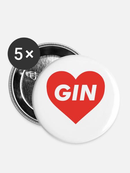 Gin Herz - Buttons groß 56 mm (5er Pack) - Weiß