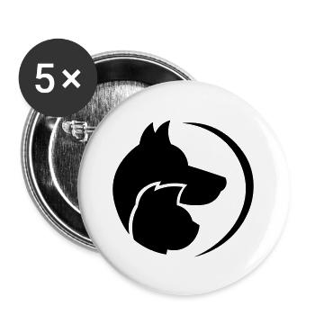 Hund und Katze - Dreamteam Geschenk für Tierfreund - Buttons groß 56 mm (5er Pack) - Weiß - Vorne