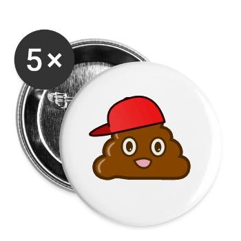 Mr. Turd Dude - Fröhlicher Kackhaufen mit Cap - Buttons groß 56 mm (5er Pack) - Weiß - Vorne
