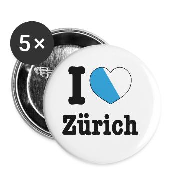 I Love Zürich | Schweiz Wappen Liebe Herz - Buttons groß 56 mm (5er Pack) - Weiß - Vorne