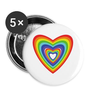 Arc-en-ciel Rainbow retro cadeau coeur - Lot de 5 grands badges (56 mm) - blanc - Devant