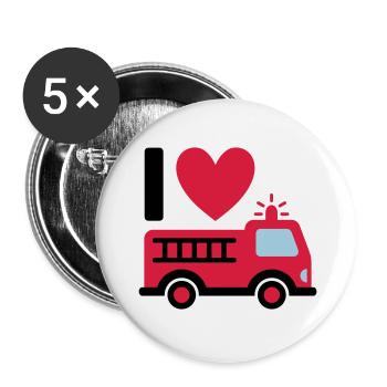 I love firefighters (fire truck with ladder) - Buttons large 2.2''/56 mm (5-pack) - white - Front