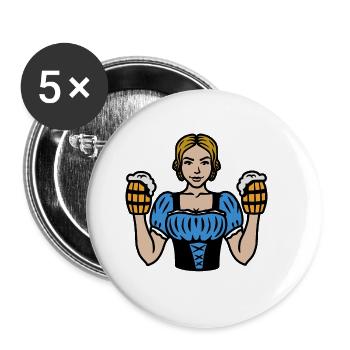 Bayrin Bier Madel Mädchen Kellnerin - Buttons groß 56 mm (5er Pack) - Weiß - Vorne