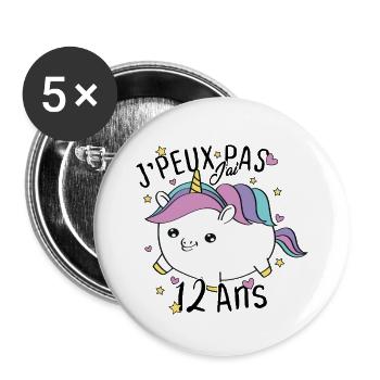 Enfant 12 Ans Fille Anniversaire Cadeau Licorne - Lot de 5 grands badges (56 mm) - blanc - Devant