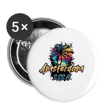 Amsterdam 2024 Palmen Bunt - Buttons groß 56 mm (5er Pack) - Weiß - Vorne