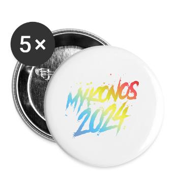 L’équipe colorée des fêtes de Mykonos 2024 - Lot de 5 grands badges (56 mm) - blanc - Devant
