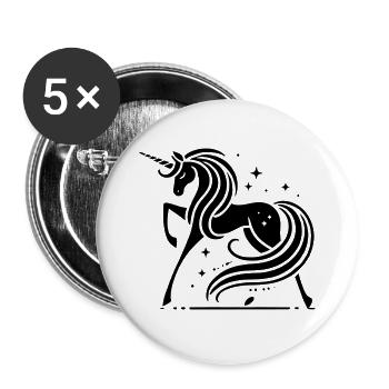 Ausgeklügelte Version des Strichmännchens Einhorn - Buttons groß 56 mm (5er Pack) - Weiß - Vorne