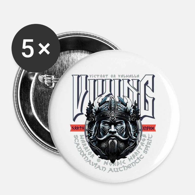 VIKING, VICTORY OR VALHALLA! - Buttons large 2.2''/56 mm (5-pack) - white