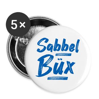 Sabbelbüx Plattdeutsch blau - Buttons groß 56 mm (5er Pack) - Weiß - Vorne