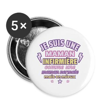 Maman infirmière, cadeau fête des mères,Noël - Lot de 5 grands badges (56 mm) - blanc - Devant