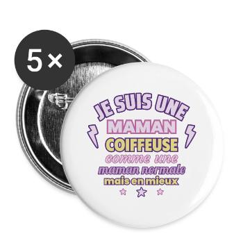 Maman coiffeuse, cadeau fête des mères,Noël - Lot de 5 grands badges (56 mm) - blanc - Devant