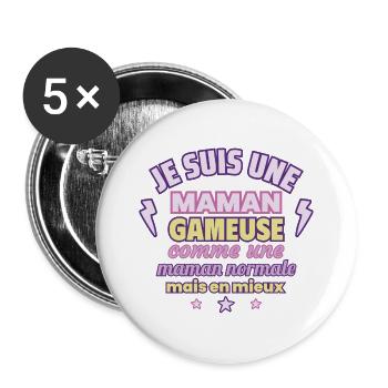 Maman gameuse, cadeau fête des mères, Jeux vidéo - Lot de 5 grands badges (56 mm) - blanc - Devant