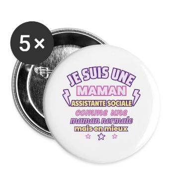 Maman assistante sociale, cadeau fête des mères - Lot de 5 grands badges (56 mm) - blanc - Devant
