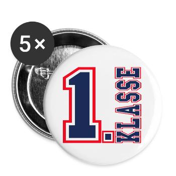 1. KLASSE Einschulung Schulkind Schulstart - Buttons groß 56 mm (5er Pack) - Weiß - Vorne