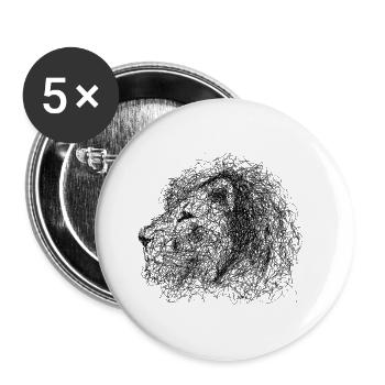 Lion Gribouillage - Lot de 5 grands badges (56 mm) - blanc - Devant
