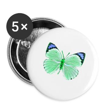 Papillon - nuances de vert vert bleu uni - Lot de 5 grands badges (56 mm) - blanc - Devant