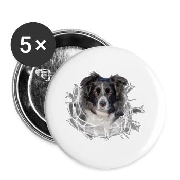 Border Collie im *Glas-Loch* - Buttons groß 56 mm (5er Pack) - Weiß - Vorne