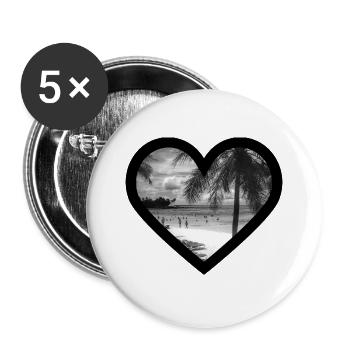 Beach with palm trees / black heart frame - Buttons large 2.2''/56 mm (5-pack) - white - Front