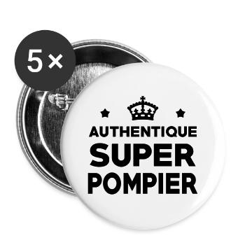 Authentique Super Pompier - Lot de 5 grands badges (56 mm) - blanc - Devant