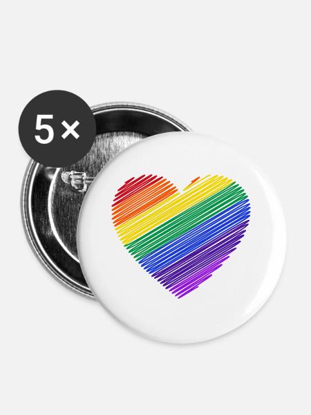 Regenbogenherz - Buttons groß 56 mm (5er Pack) - Weiß