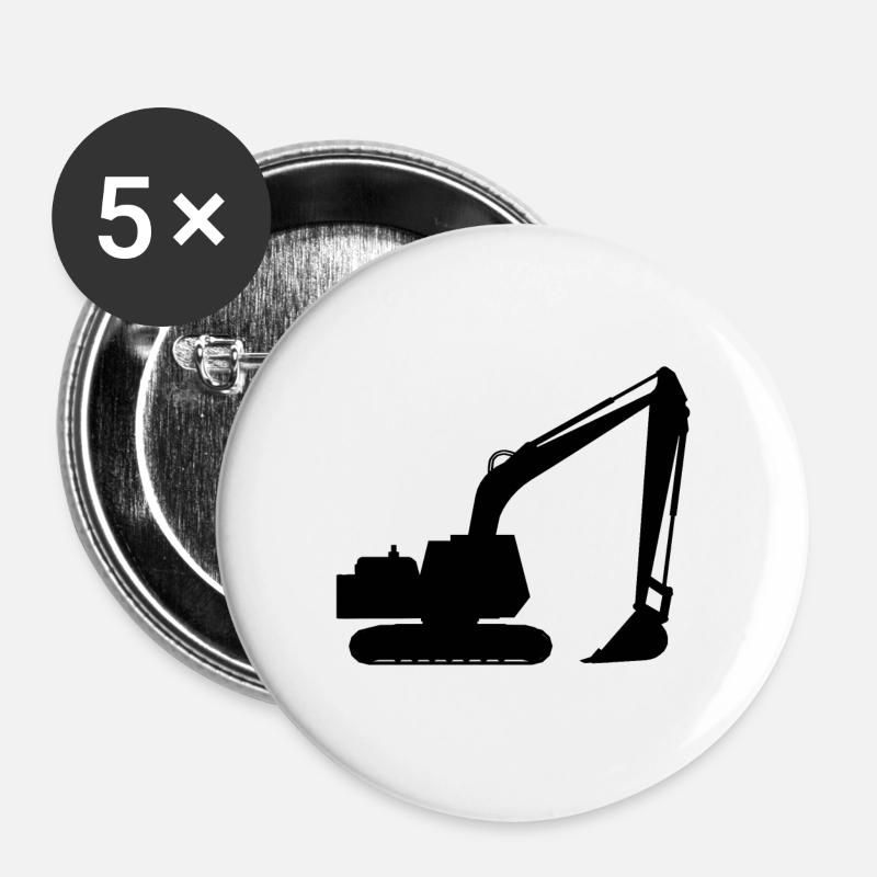 Silhouette with a shovel, backhoe - Buttons large 2.2''/56 mm (5-pack) - white