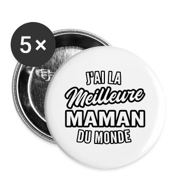 j'ai la meilleure maman du monde - Lot de 5 grands badges (56 mm) - blanc - Devant