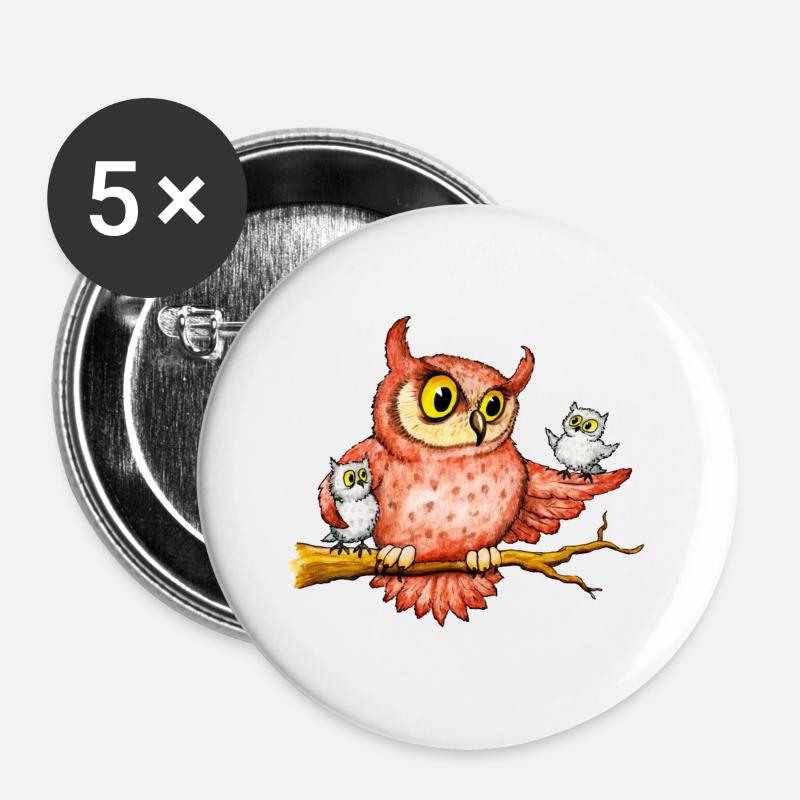 Eulen - Buttons groß 56 mm (5er Pack) - Weiß