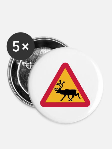 Reindeer warning sign - Buttons large 2.2''/56 mm (5-pack) - white