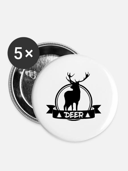 Hirsch - Deer / Naturschutz - Tierfreund - Buttons groß 56 mm (5er Pack) - Weiß