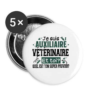 Auxiliaire Vétérinaire Métier Animal Chien Chat - Lot de 5 grands badges (56 mm) - blanc - Devant