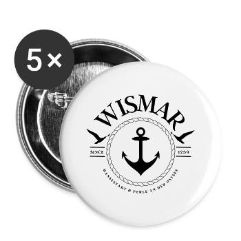 Wismar , Hansestadt , Perle an der Ostsee - Buttons groß 56 mm (5er Pack) - Weiß - Vorne