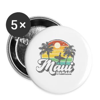 Maui Hawaii Surfen 70er Jahre Strand retro vintage - Buttons groß 56 mm (5er Pack) - Weiß - Vorne