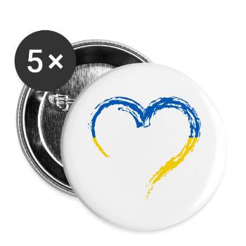 Ukraine Herz - Buttons groß 56 mm (5er Pack) - Weiß - Vorne