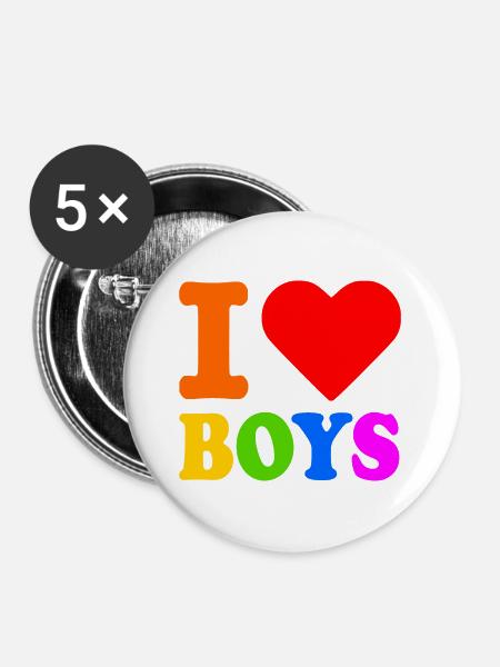 I love boys - Buttons groß 56 mm (5er Pack) - Weiß